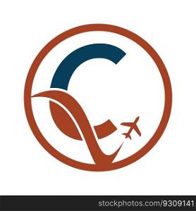 Letter C Air Travel Logo Design Template. C letter and plane logo design icon vector. 