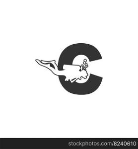 Letter C and someone scuba, diving icon illustration template