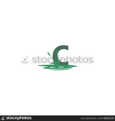 letter C behind puddles and grass template illustration