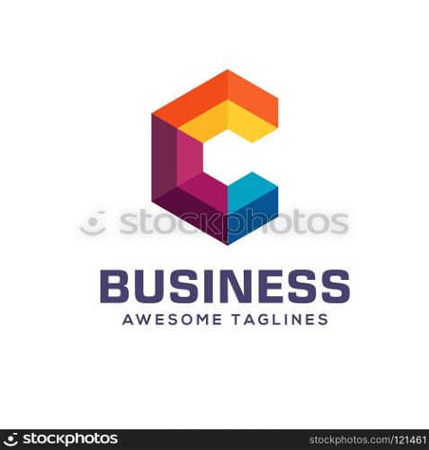 Letter C color Logo template vector design logo, geometric color Letter C Logo template for your business