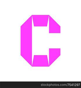 letter C cut out from white paper, vector illustration, flat style.. letter C cut out from white paper