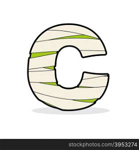 Letter C Egyptian zombies. ABC sign coiled medical bandages. Monster template elements alphabet. Scary concept type as logo.