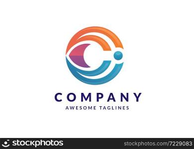 Letter C gradient color technology logo design vector illustration. C letter mark tech design corporate template logo