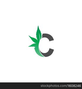 Letter C logo icon with cannabis leaf design vector illustration