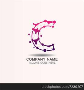 Letter C logo with Technology template concept network icon vector