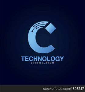 Letter C logotype blue color,Technology and digital abstract dot connection vector initial logo design