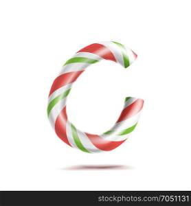 Letter C Vector. 3D Realistic Candy Cane Alphabet Symbol In Christmas Colours. New Year Letter Textured With Red, White. Typography Template. Striped Craft Isolated Object. Xmas Art Illustration. Letter C Vector. 3D Realistic Candy Cane Alphabet Symbol In Christmas Colours. New Year Letter Textured With Red, White. Typography Template. Striped Craft Isolated Object. Xmas Art