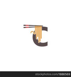 Letter C with chopsticks and noodle icon logo design template