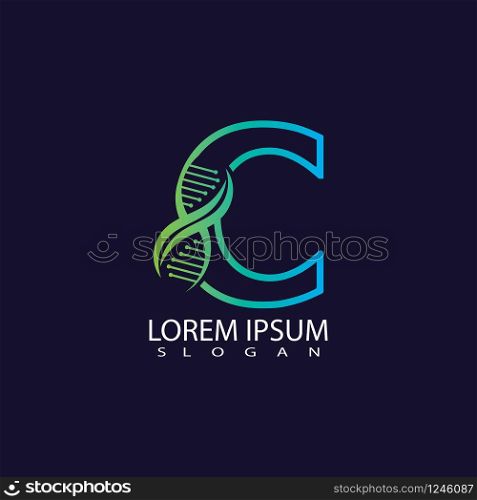 Letter C with DNA logo or symbol Template design vector