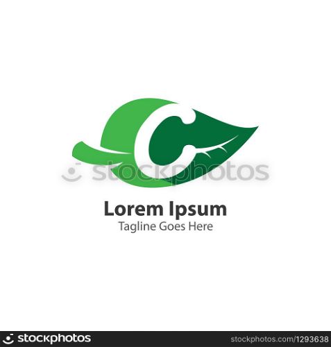 Letter C with leaf logo concept template design symbol