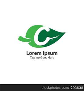 Letter C with leaf logo concept template design symbol