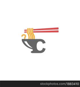 Letter C with noodle icon logo design vector template