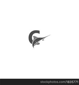 Letter C with ocean fish icon template vector