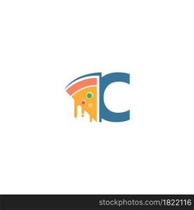 Letter C with pizza icon logo vector template