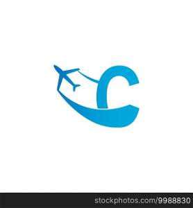 Letter C with plane logo icon design vector illustration template