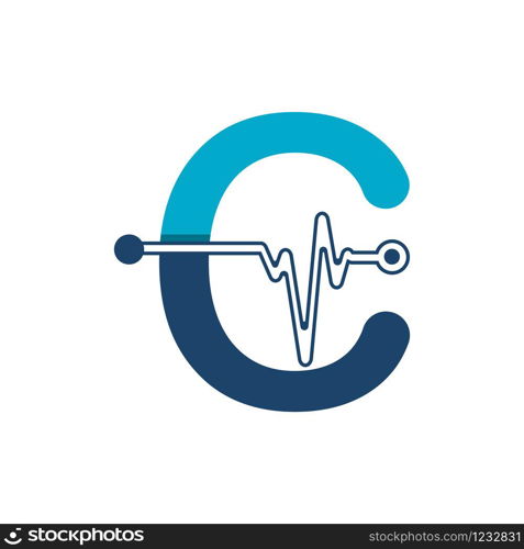 Letter C with Pulse Logo Vector Element Symbol Template