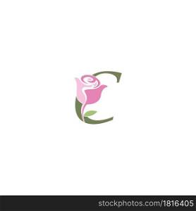 Letter C with rose icon logo vector template illustration