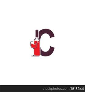 Letter C with wine bottle icon logo vector template