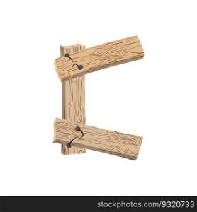 letter C wood board font. plank and nails alphabet. Lettering of boards. Country chipboard ABC