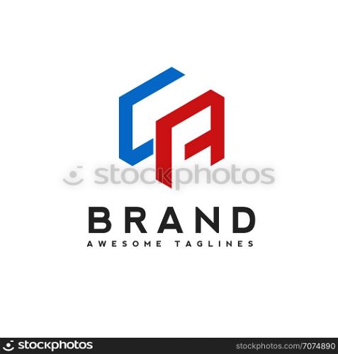 Letter CA logo isometric geometric color shape, lines initial, CA letter isometric style, letter C and A logo
