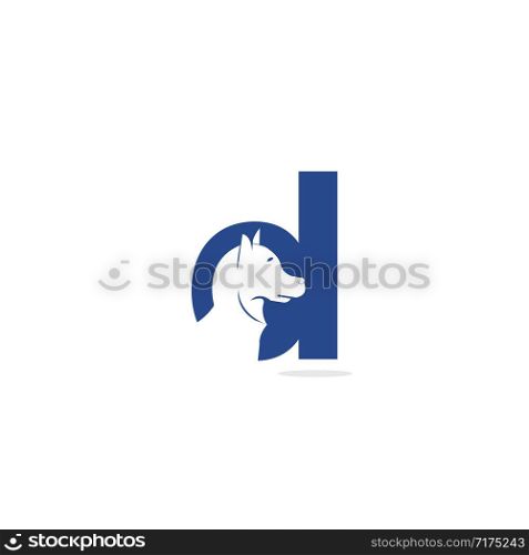 Letter D and Dog head vector logo design. Pet care logo design. Pet icon vector. Pet love logo design.