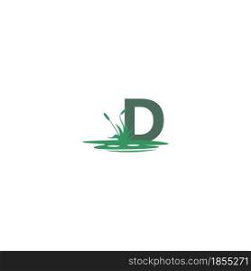 letter D behind puddles and grass template illustration