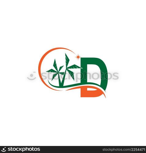Letter D blends with coconut trees by the beach at night template