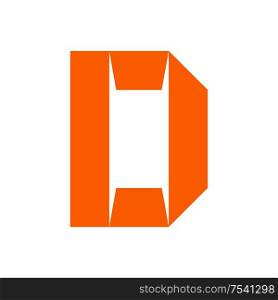 letter D cut out from white paper, vector illustration, flat style.. letter D cut out from white paper