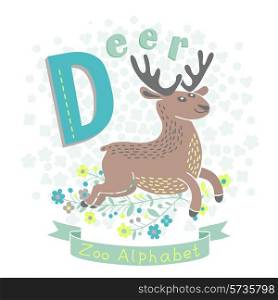 Letter D - Deer. Alphabet with cute animals. Vector illustration.