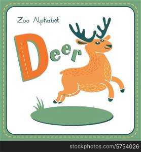Letter D - Deer. Alphabet with cute animals. Vector illustration. Other letters from this set are available in my portfolio.