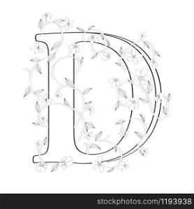 Letter D floral sketch over white background
