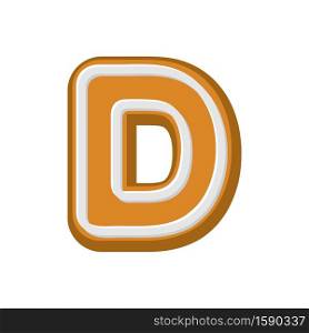 Letter D Gingerbread. Peppermint honey-cake font. Cookies alphabet. Lettering biscuit