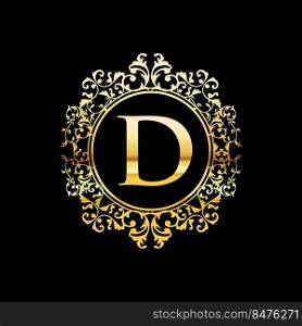 Letter D gold luxury vintage ornament logo design