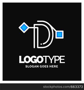 Letter D logo, Business corporate logo design vector. Blue and White Logo over Gray background. digital letter icon template for technology. Square shape, Colorful, Technology and digital abstract dot connection. Blue and white Color logo design 100% Editable Template.