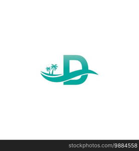 Letter D logo  coconut tree and water wave icon design vector