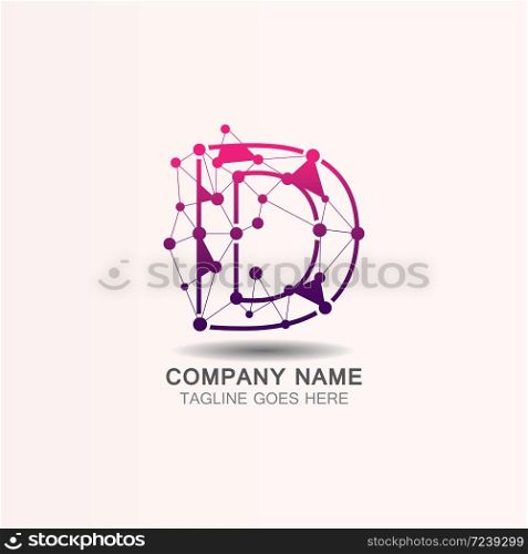 Letter D logo with Technology template concept network icon vector