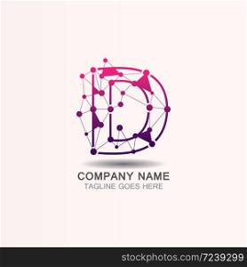 Letter D logo with Technology template concept network icon vector