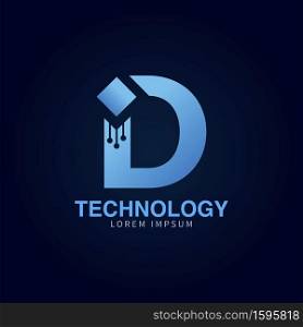 Letter D logotype blue color,Technology and digital abstract dot connection vector initial logo design