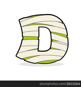 Letter D Mummy. Typography icon in bandages. Egyptian zombie template elements alphabet. ABC concept type as logotype.