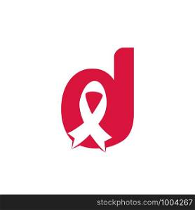 Letter D Pink ribbon vector logo design. Breast cancer awareness symbol. October is month of Breast Cancer Awareness in the world.