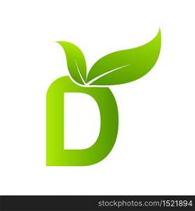 Letter D with leaf element, Ecology concept.