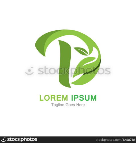 Letter D with leaf logo concept template design