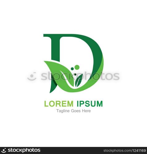 Letter D with leaf logo concept template design symbol