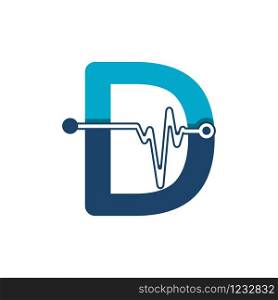 Letter D with Pulse Logo Vector Element Symbol Template