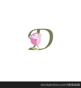 Letter D with rose icon logo vector template illustration