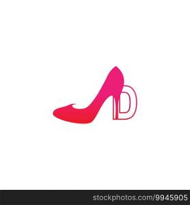 Letter D with Women shoe, high heel logo icon design vector template