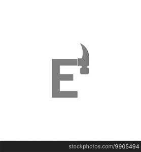 Letter E and hammer combination icon logo design vector