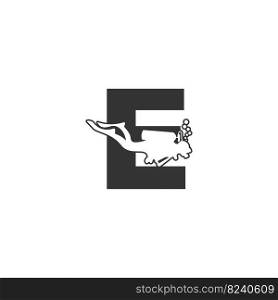 Letter E and someone scuba, diving icon illustration template