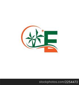 Letter E blends with coconut trees by the beach at night template