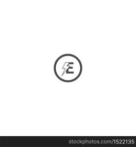 Letter E concept logo design, combination with lightning icon, in black color